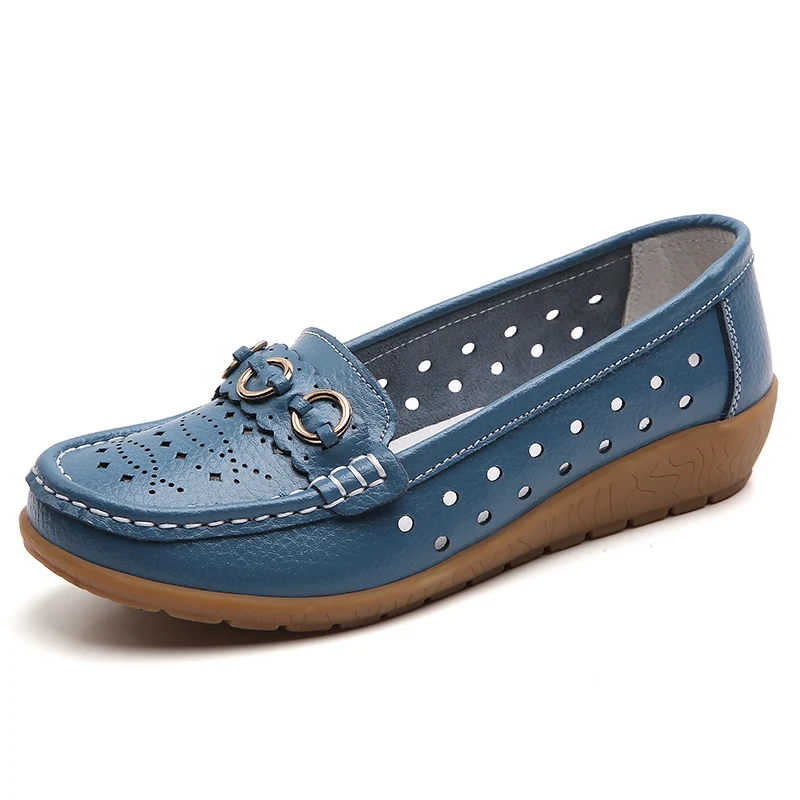 Women's Leather Low Wedge Loafers