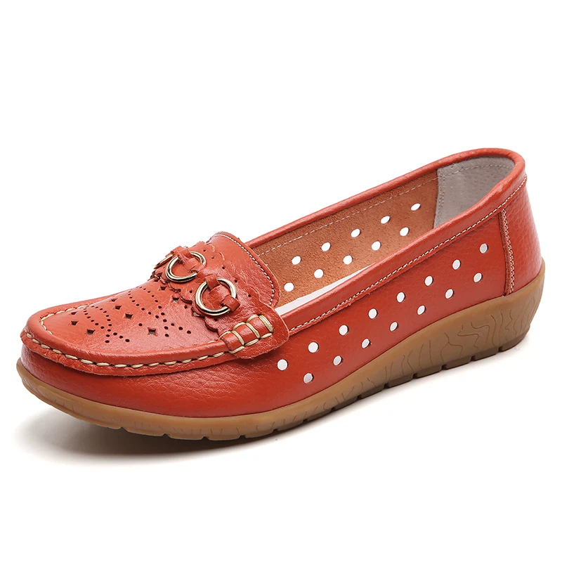 Women's Leather Low Wedge Loafers
