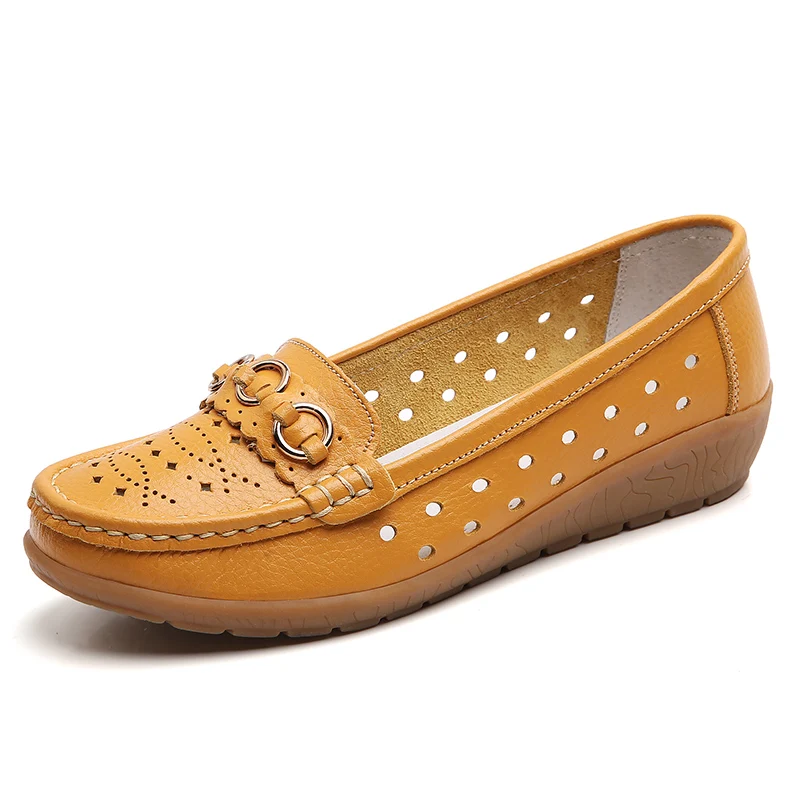 Women's Leather Low Wedge Loafers