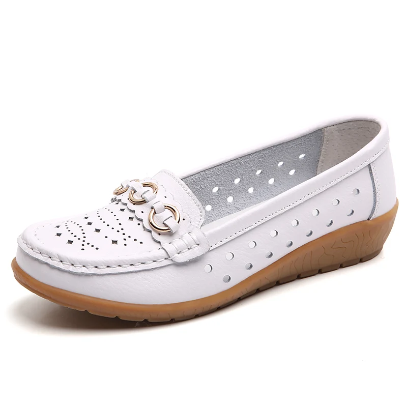 Women's Leather Low Wedge Loafers