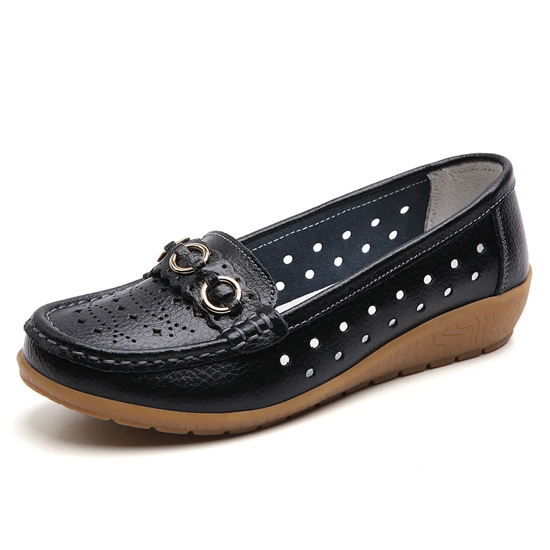 Women's Leather Low Wedge Loafers