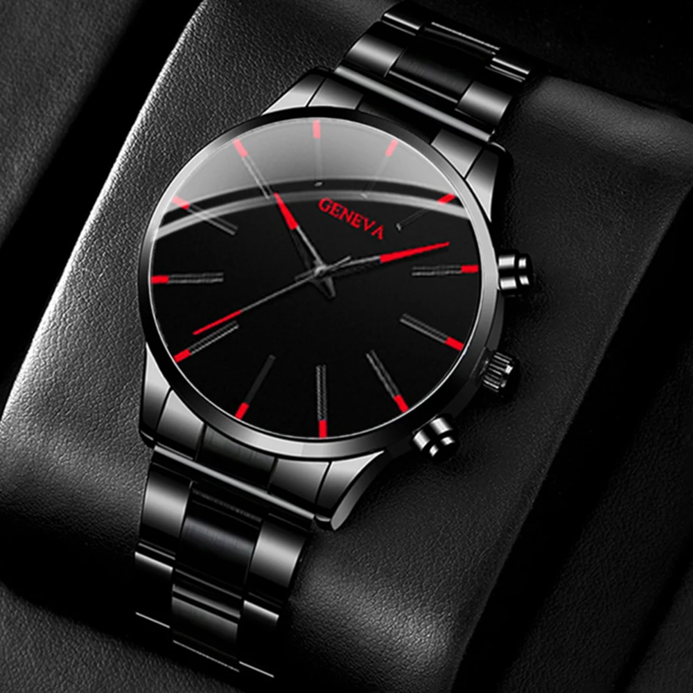 Men's Quartz Watch - Silver, Black, Gold