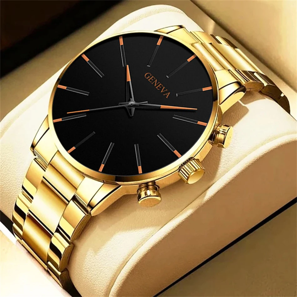 Men's Quartz Watch - Silver, Black, Gold