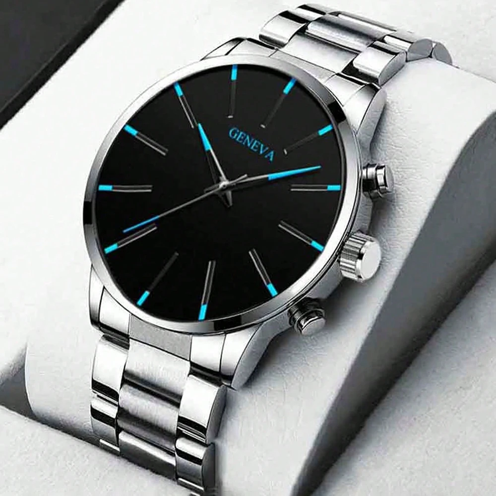 Men's Quartz Watch - Silver, Black, Gold