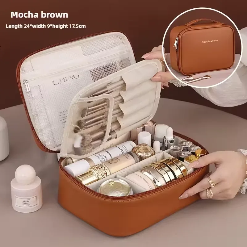 Cosmetic Bag Double Layer Large Capacity PU Leather Travel Organizer