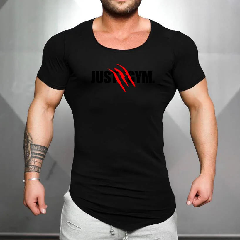Mens Running Sport Short Sleeve T-Shirt Cotton Slim Fit