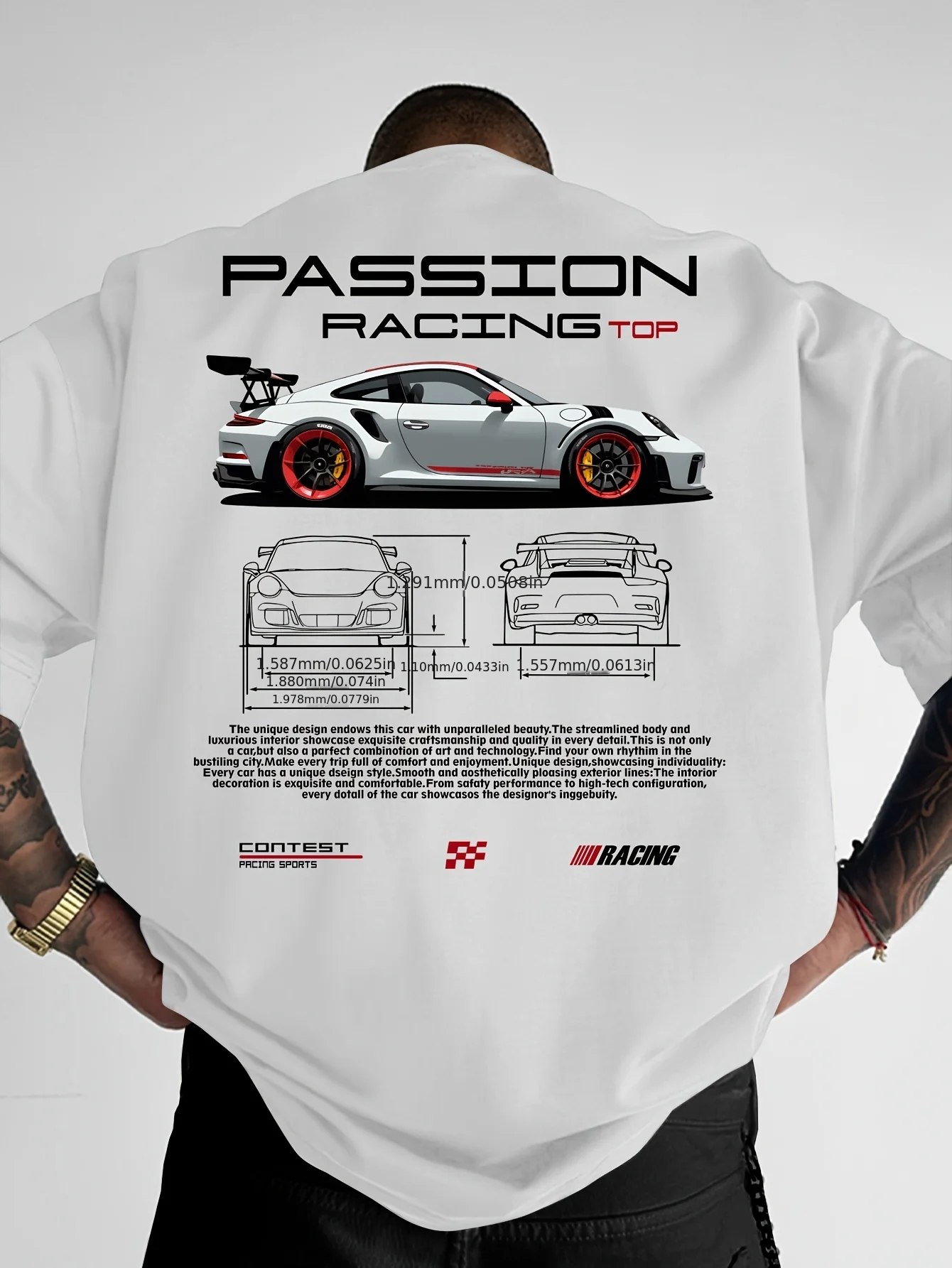 Men's Cotton T-Shirt Racing Print Round Neck