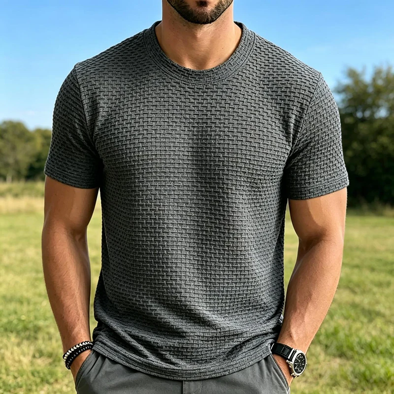 Men's Ice Silk T-shirt Short Sleeve Solid Color