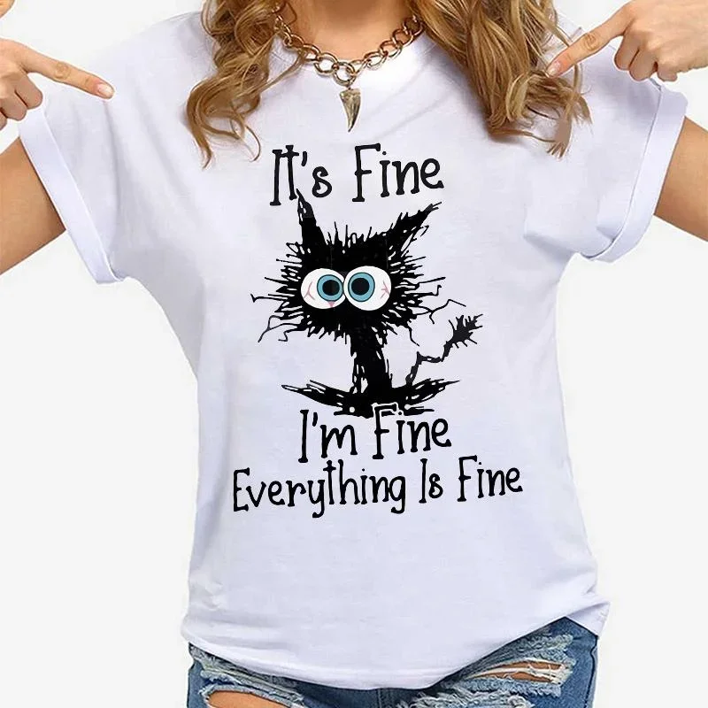Printed T-Shirt For Women Cat Is Great Casual Cotton
