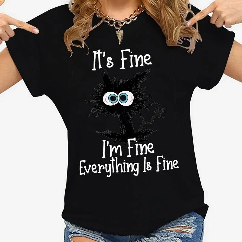Printed T-Shirt For Women Cat Is Great Casual Cotton
