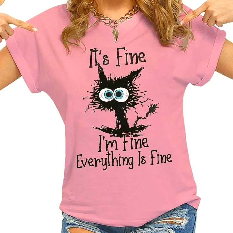 Printed T-Shirt For Women Cat Is Great Casual Cotton