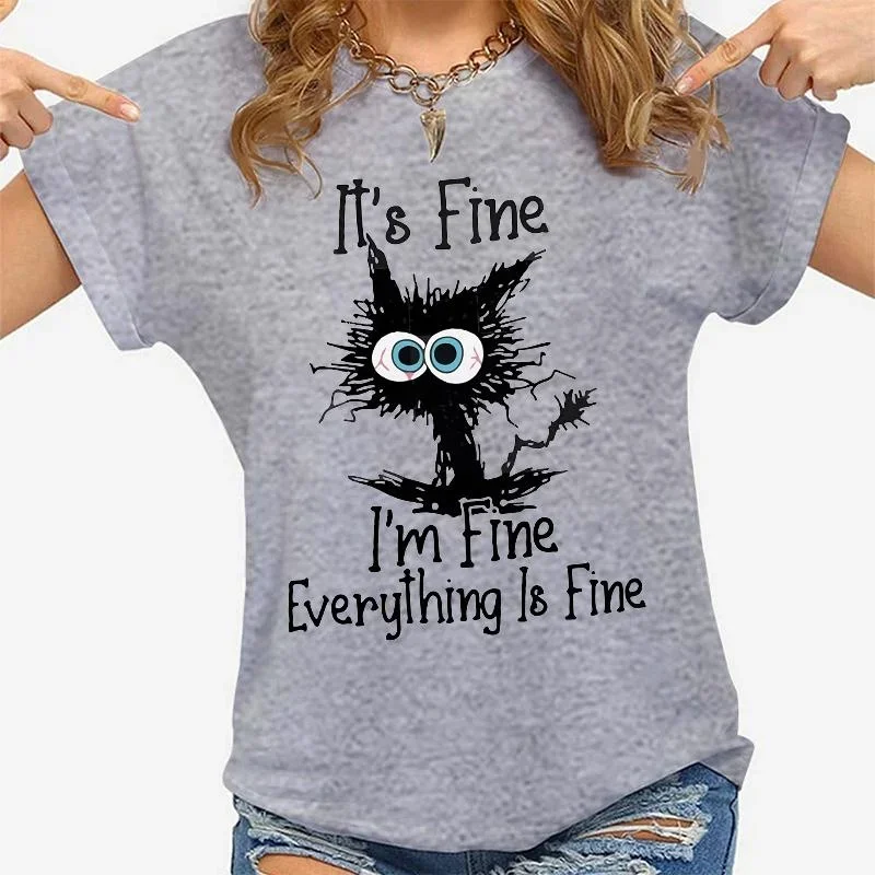 Printed T-Shirt For Women Cat Is Great Casual Cotton