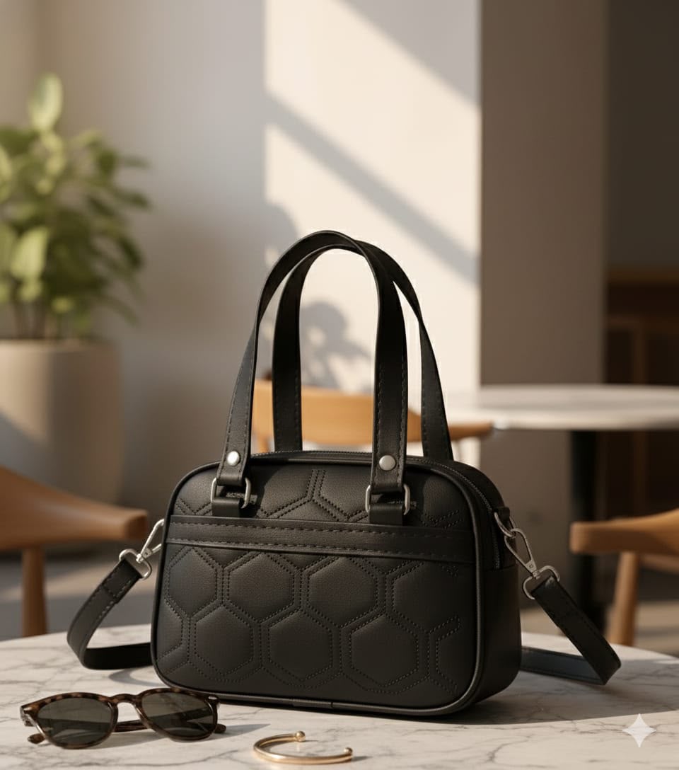 Queens NAVA PU Leather Quilted Hexagon Handbag