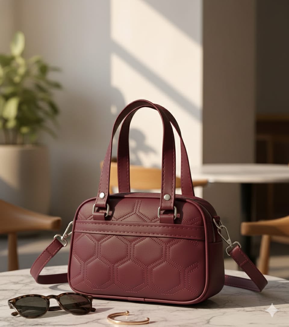 Queens NAVA PU Leather Quilted Hexagon Handbag