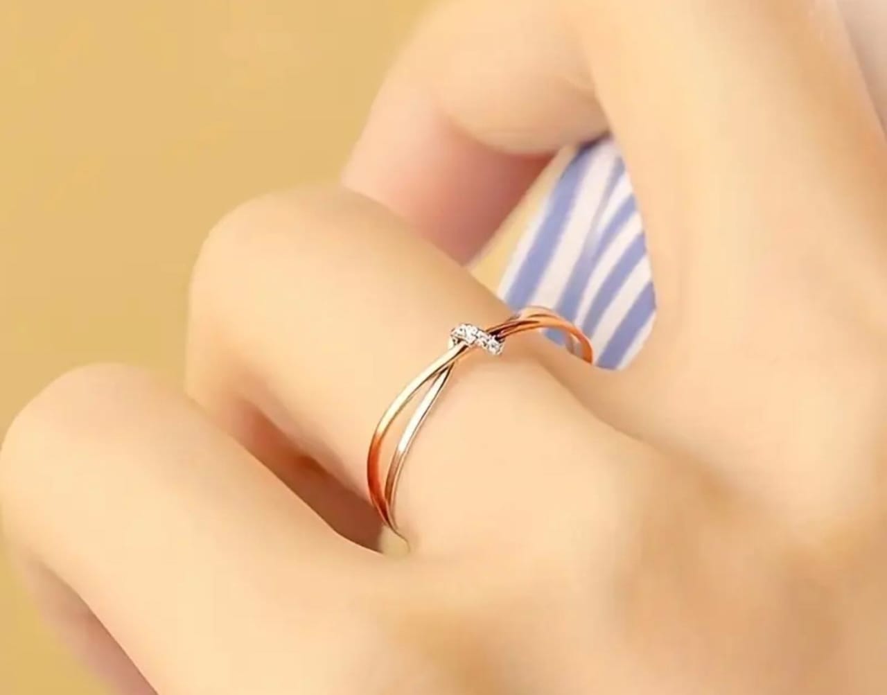 Two-Tone Twisted Band Ring with Crystal Accents