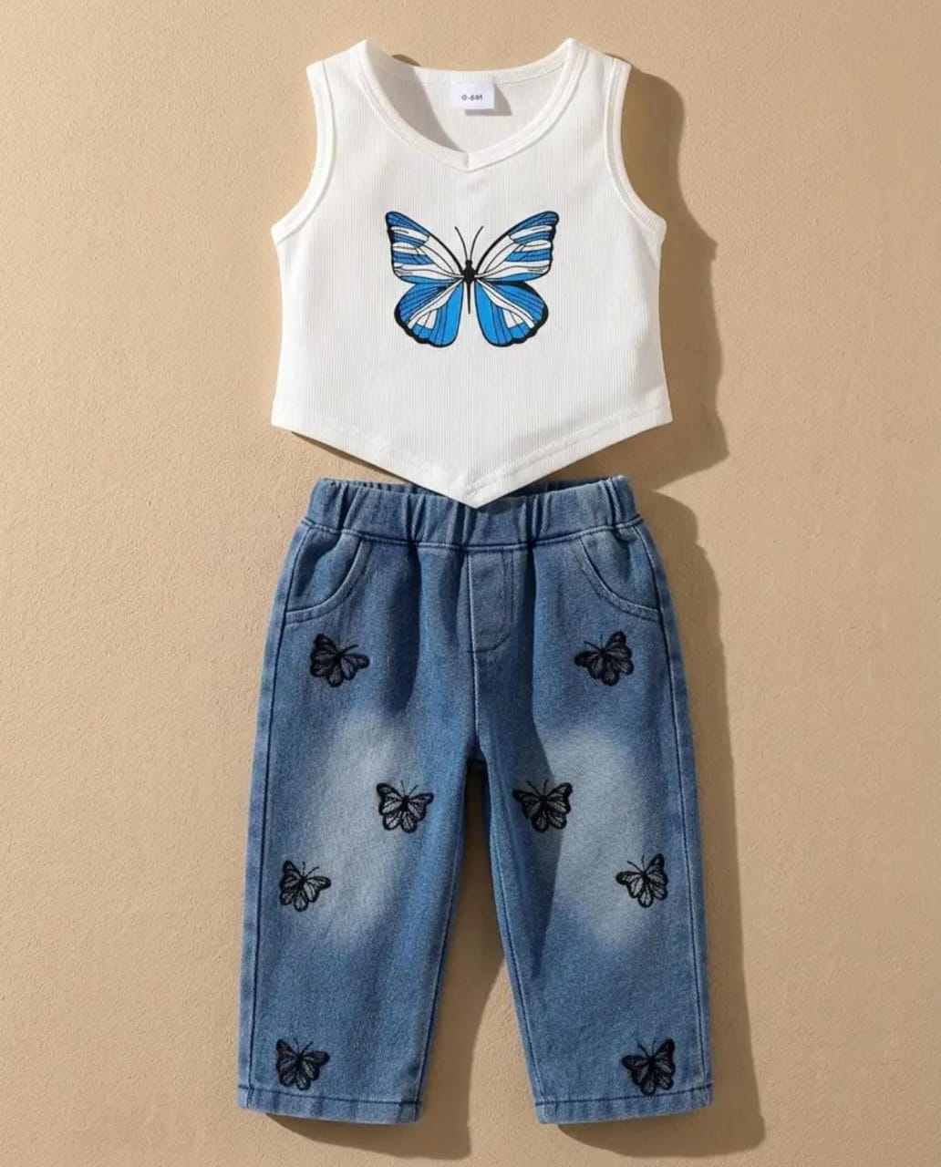 Baby Butterfly Print Tank Top and Jeans Set
