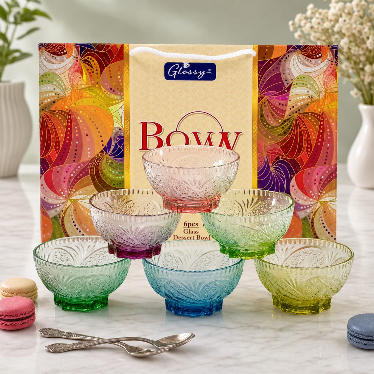 Glossy Glass Dessert Color 3" Bowl Set
