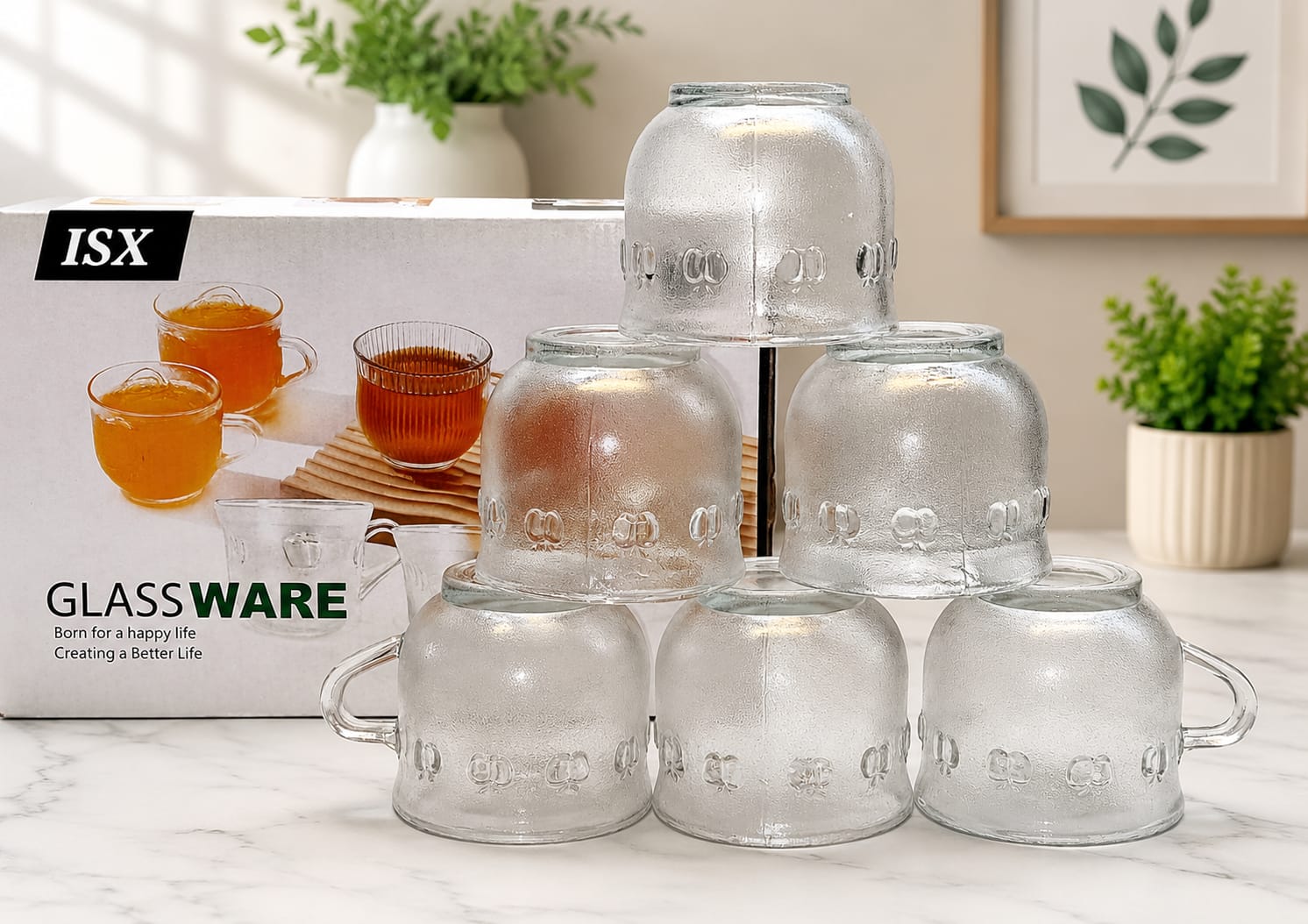 ISX Glassware Clear Glass Tea Cup Set