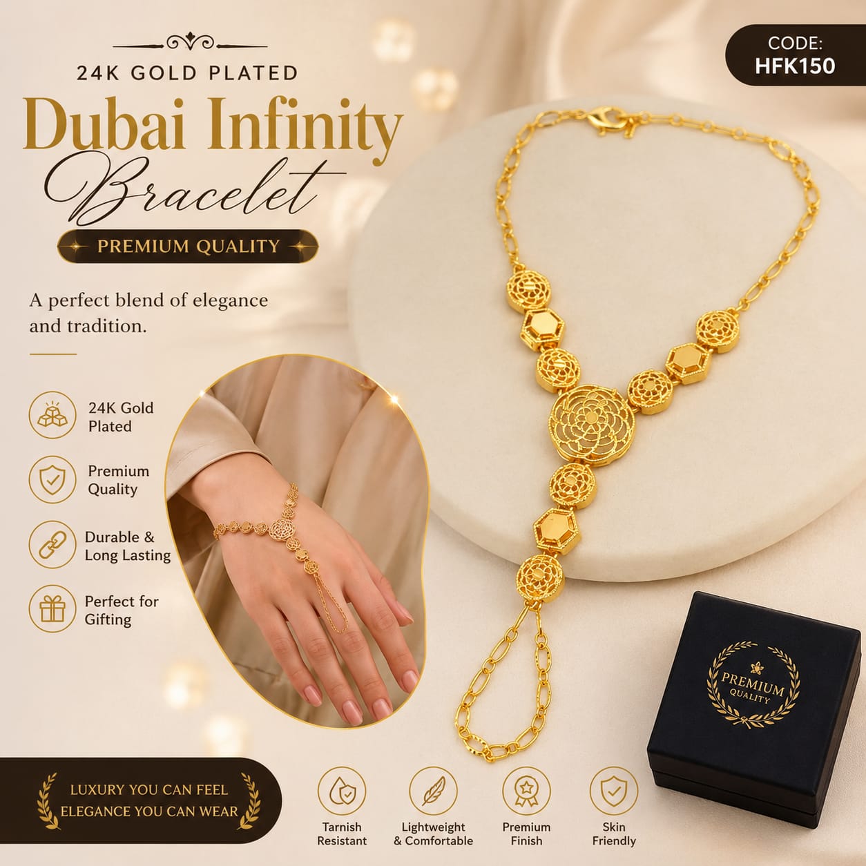 24k Gold Plated Dubai Infinity Bracelet