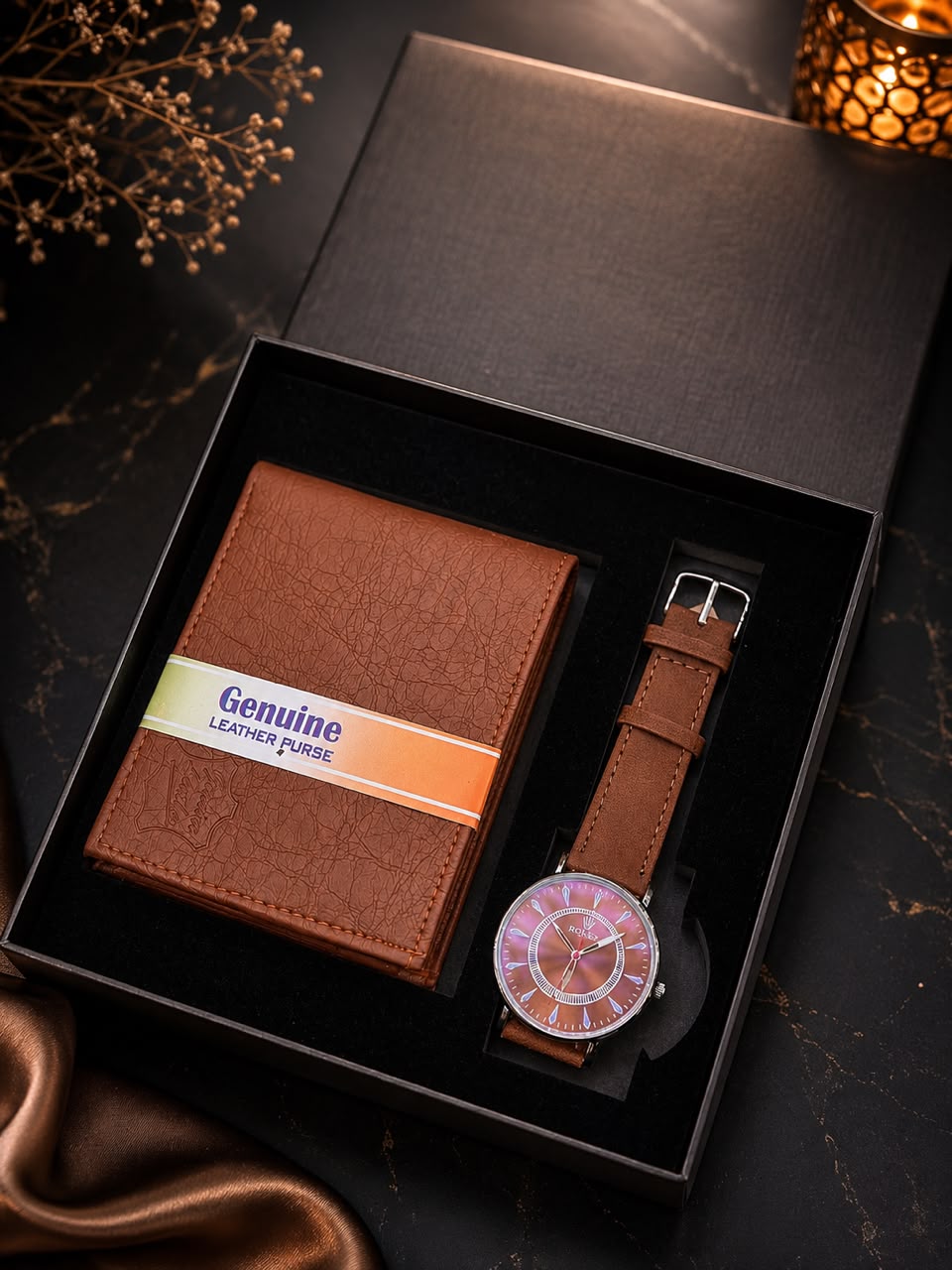 Brown Wallet and Watch Gift Set