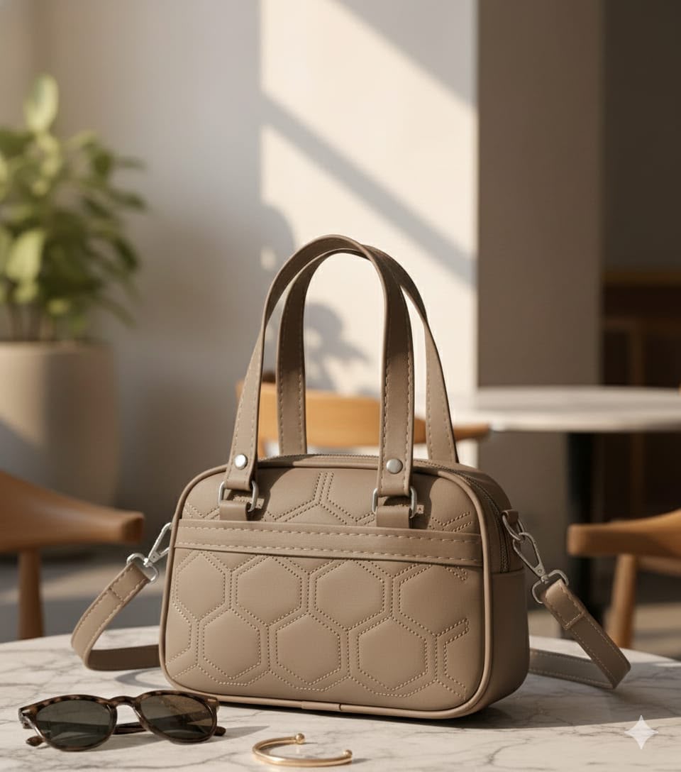 Queens NAVA PU Leather Quilted Hexagon Handbag