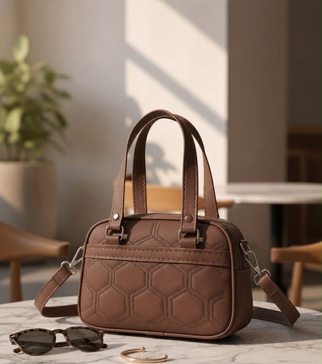 Queens NAVA PU Leather Quilted Hexagon Handbag