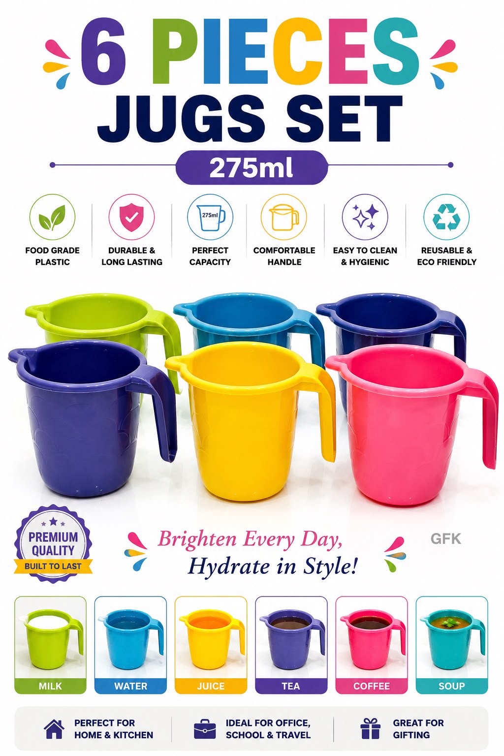 6 Pieces Jugs Set 275ml