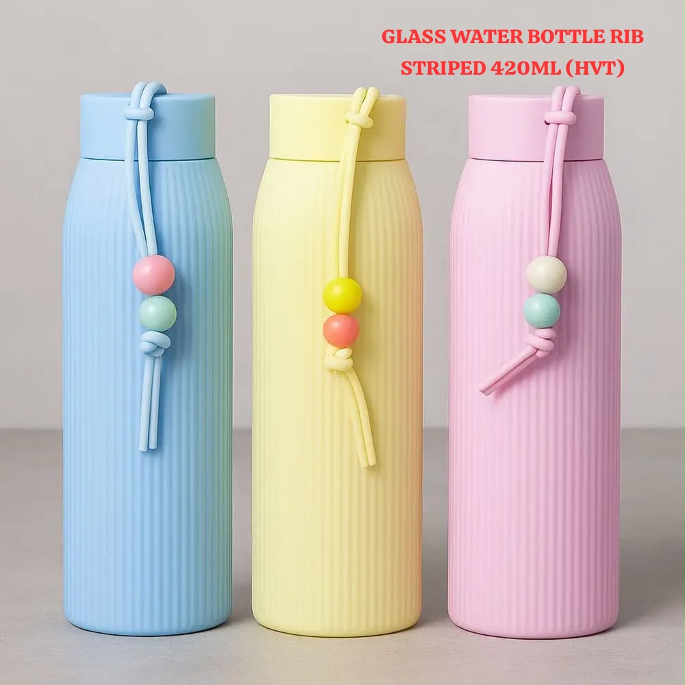 Ribbed Glass Water Bottle 420ml