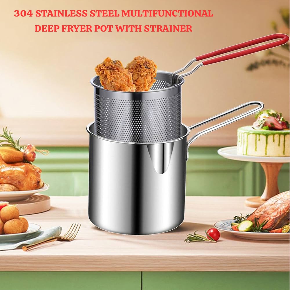 304 Stainless Steel Multifunctional Deep Fryer Pot with Strainer