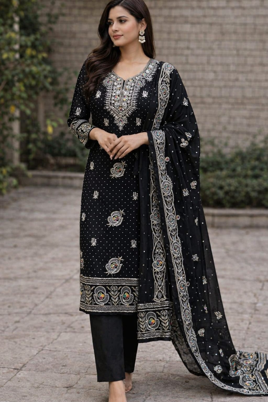 Black Embroidered Salwar Kameez Set