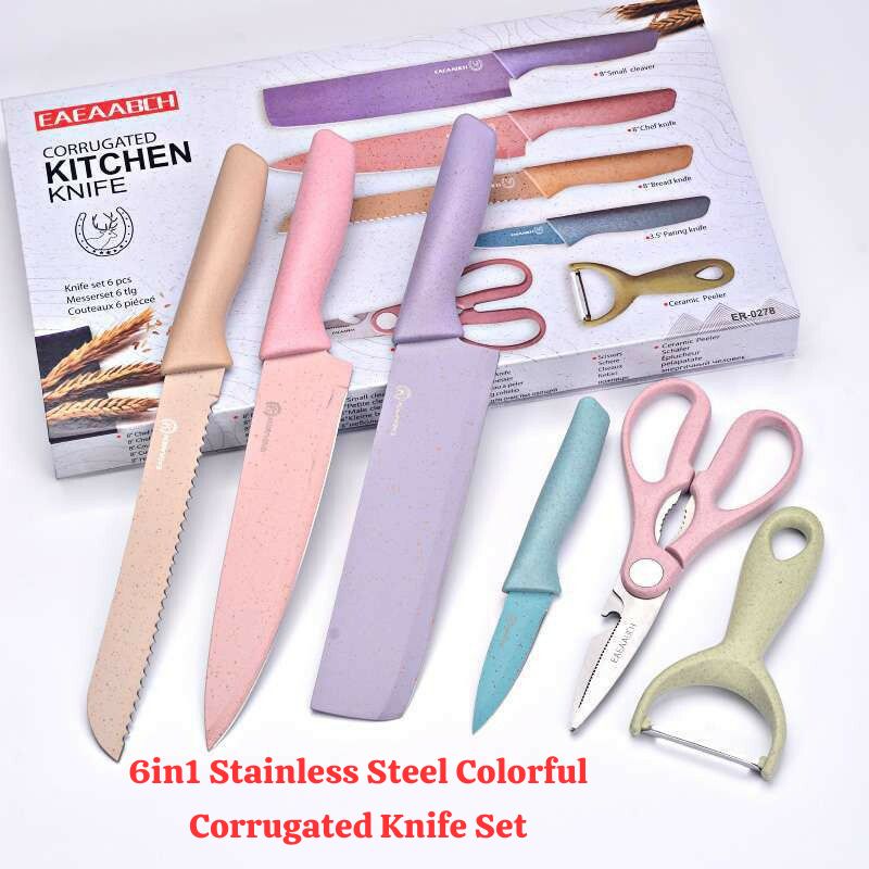 EAEAABCH 6-Piece Corrugated Kitchen Knife Set