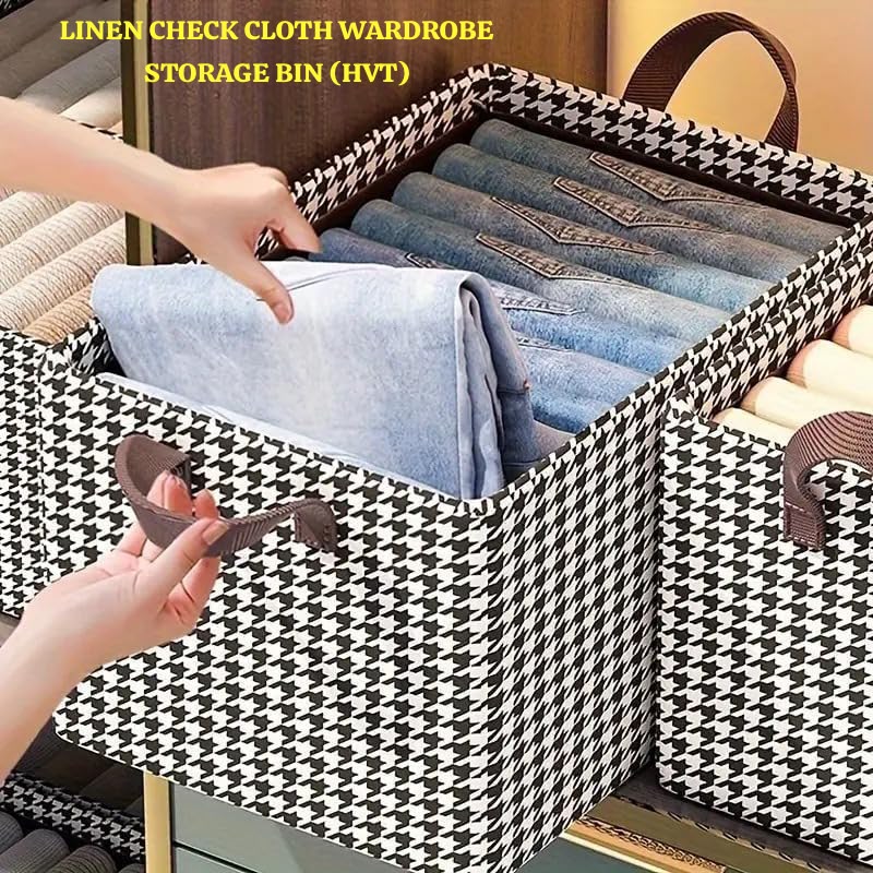 Linen Check Cloth Wardrobe Storage Bin