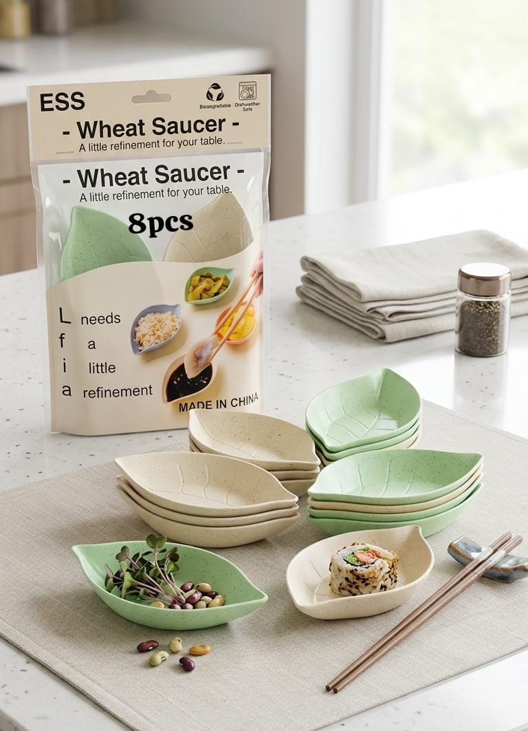 8Pcs Leaves Shape Seasoning Dish Kids Bowl Wheat Straw Sauce Plate