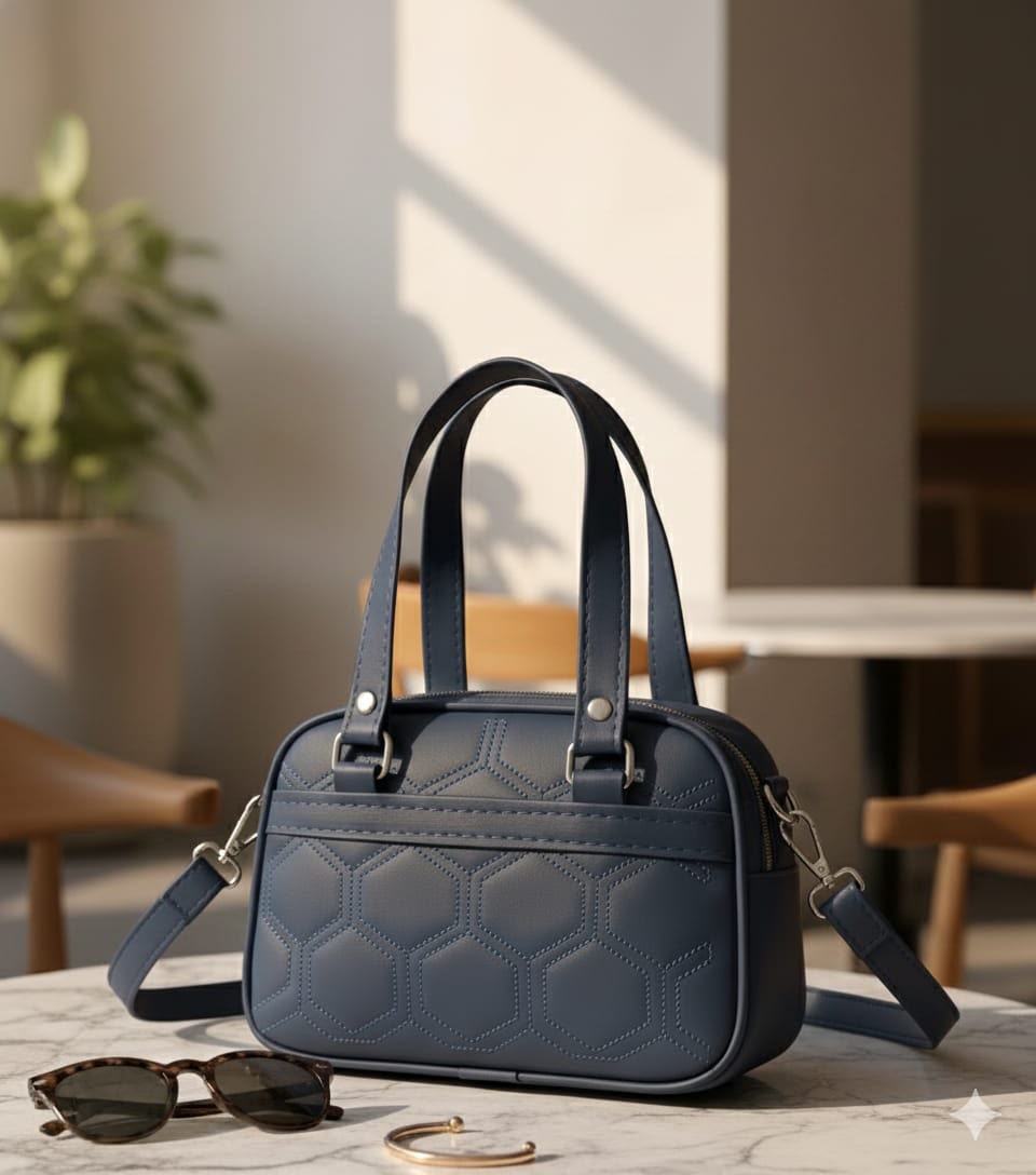 Queens NAVA PU Leather Quilted Hexagon Handbag