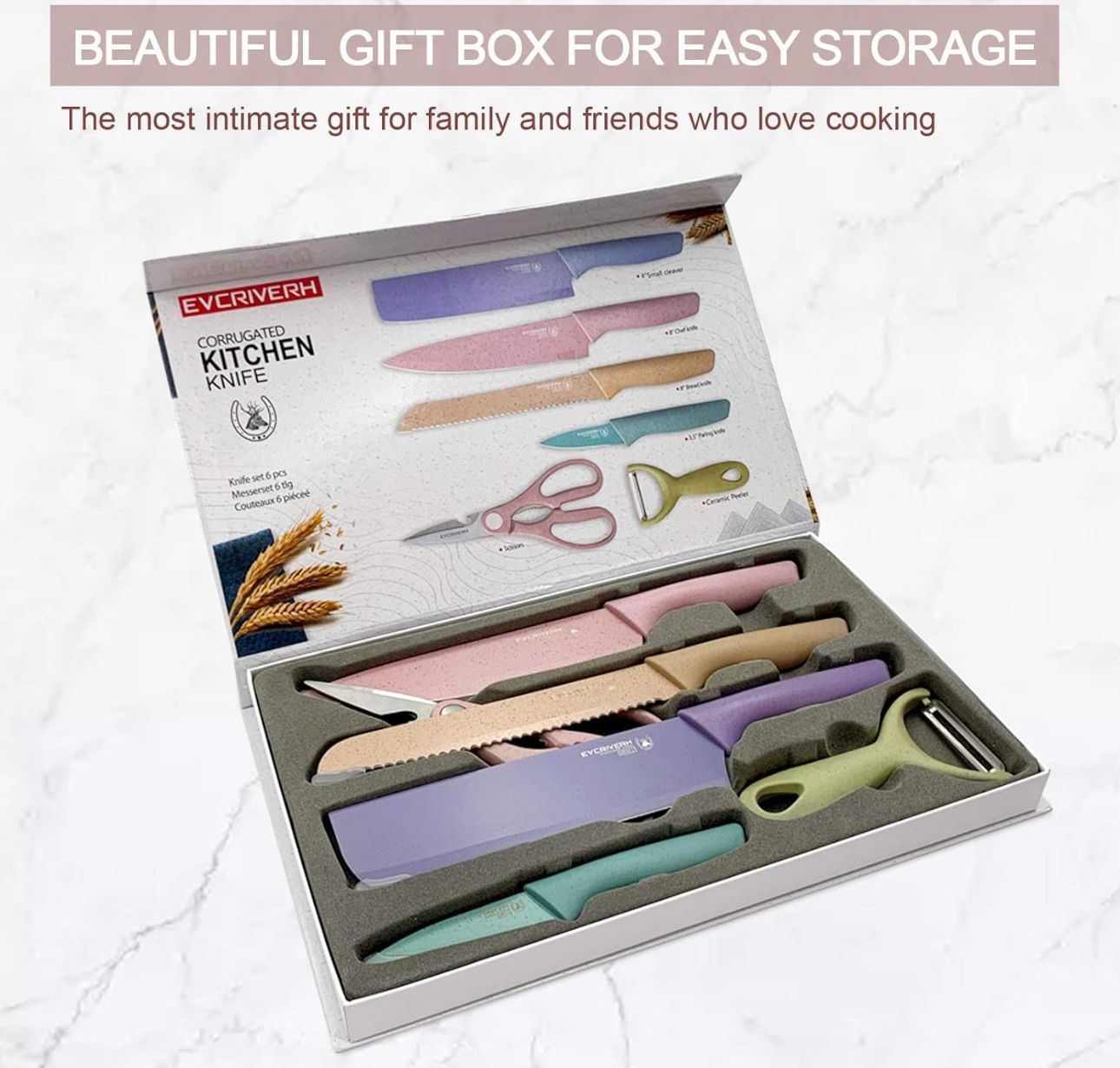 EVCRIVERH 6-Piece Corrugated Kitchen Knife Set